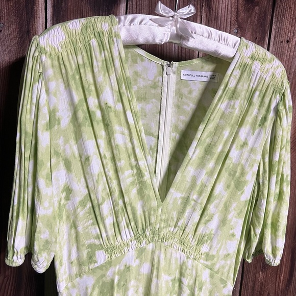 Faithfull The Brand Vittoria Mini Dress Roos Tie Dye Lime Puff Slv Sz 8 - Picture 6 of 17